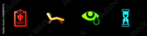 Set Psychology, Psi, Armchair, Tear cry eye and Old hourglass icon. Vector