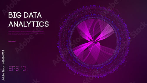Abstract purple big data visualisation on dark blue background. Business data structure analysis. Digital data stream visualization. Vector 3d lines energy flow illustration.
