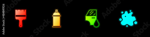 Set Paint brush, spray can, Car painting and icon. Vector