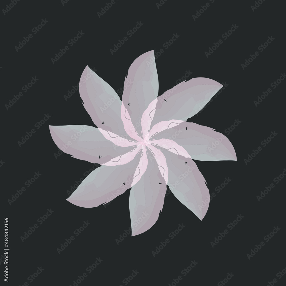 Gently pink pastel flower in the watercolor painting technique on a dark background. Vector pattern. Simple flower isolated. Monochrome
