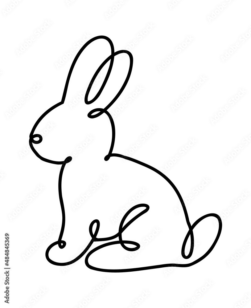 Funny rabbits. Easter bunny continuous one line drawing. Black and white contour. Vector illustration. Funny rabbits. Easter bunny continuous one line drawing. Black and white contour. Vector illustration.