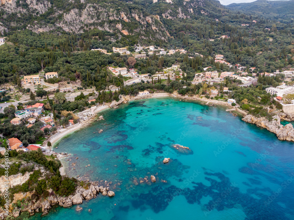 Aerial view of beautiful beach in Paleokastritsa corfu greece
