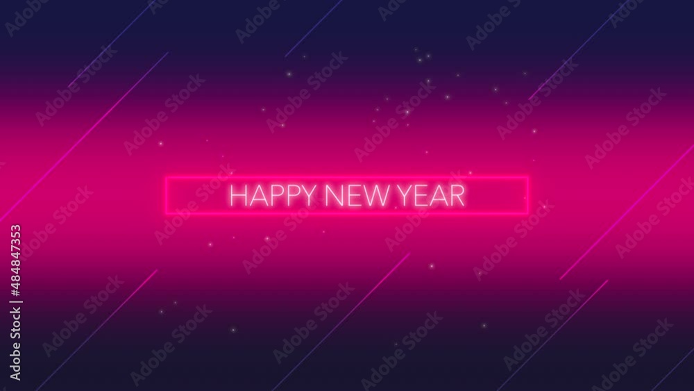Happy New Year with neon glowing red lines, motion holidays and promo style background for New Year and Merry Christmas Happy New Year with neon glowing red lines, motion holidays and promo style background for New Year and Merry Christmas