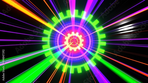 3D Render. Abstract neon lines move in space. Futuristic background. Neon traffic
