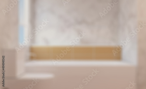 Bokeh blurred phototography. Clean and fresh bathroom with natural light. 3D rendering. © COK House