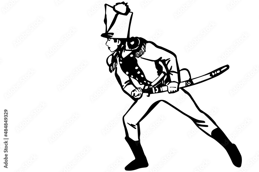 vector sketch of a young hussar warrior in a lunge with a saber vector sketch of a young hussar warrior in a lunge with a saber