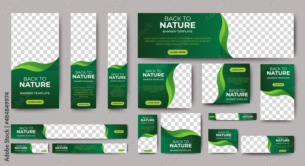 Nature banner design web template Set, Horizontal header web banner. Modern Gradient green cover header background for website design, Social Media Cover ads banner, flyer, invitation card