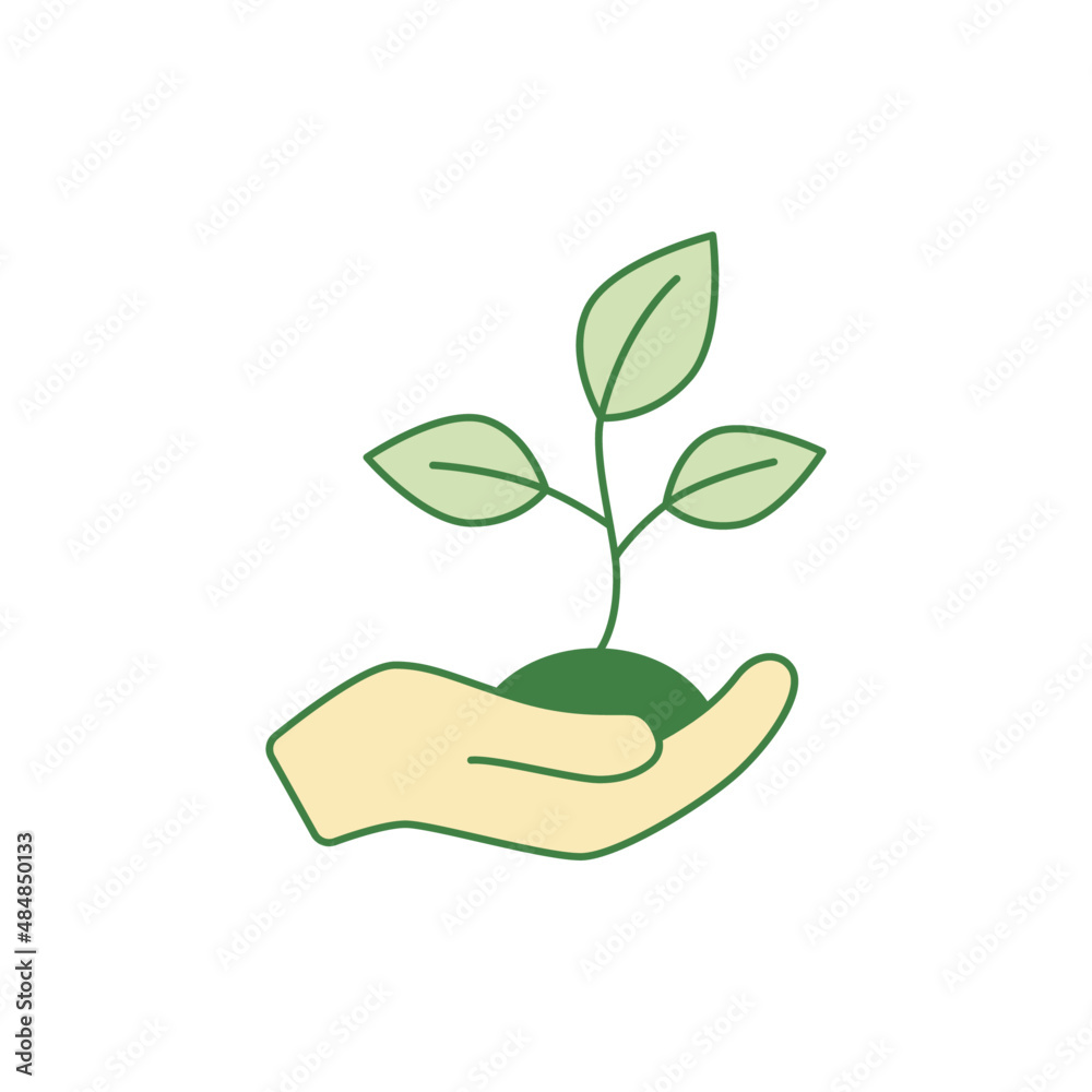 growth leaves plant in hands icon in color icon, isolated on white background 
