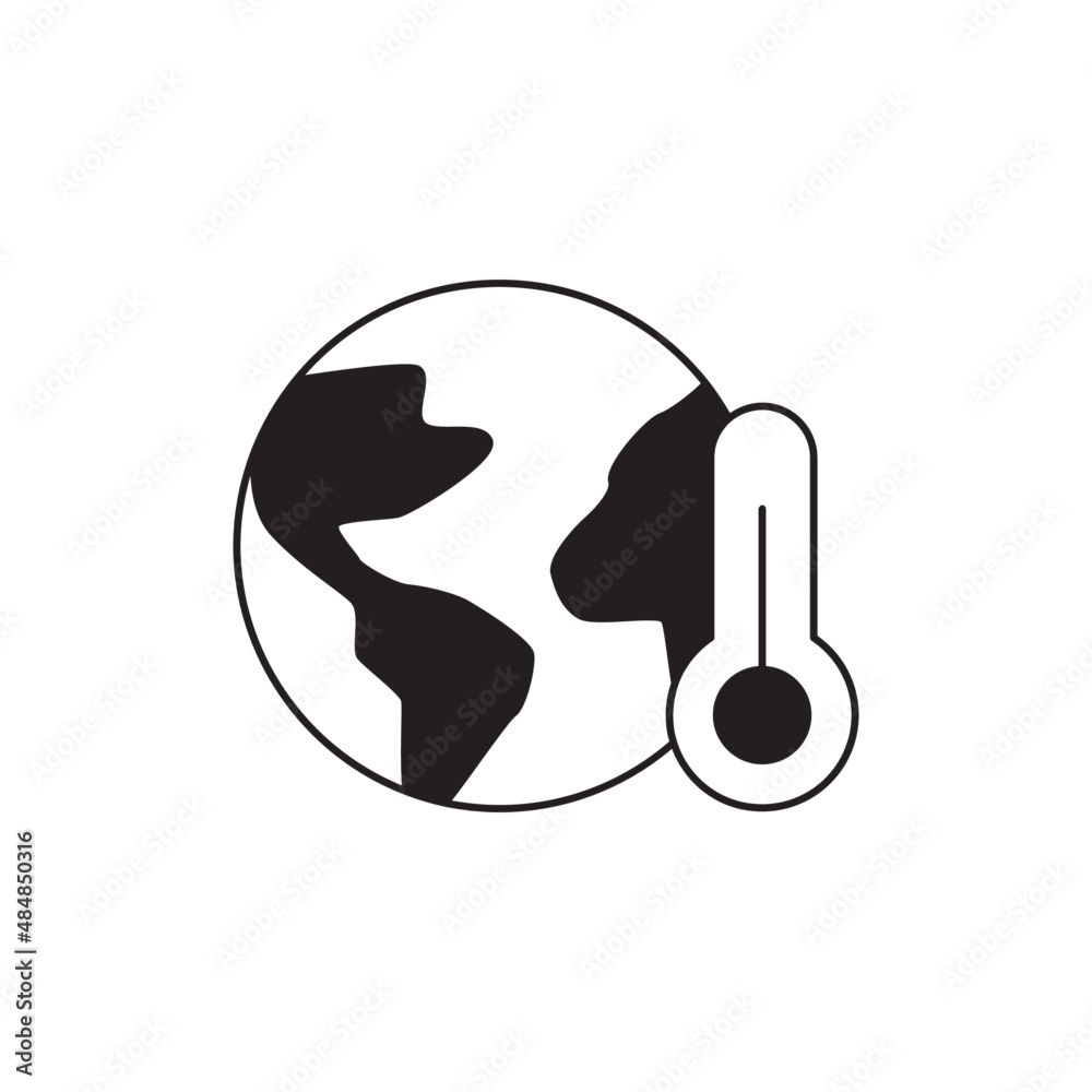 Global warming,  warming global temperature icon in black flat glyph, filled style isolated on white background