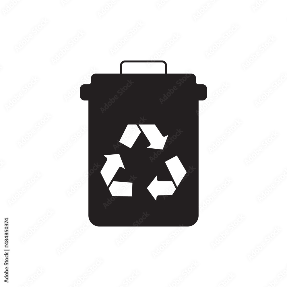 Recycle bin icon in black flat glyph, filled style isolated on white background Recycle bin icon in black flat glyph, filled style isolated on white background