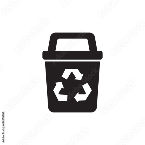 Recycle Bin trash icon in black flat glyph, filled style isolated on white background