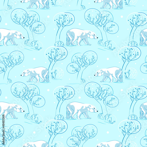 seamless pattern with polar bear vector illustration. Background with cute polar bear.