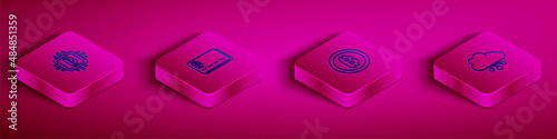 Set Isometric line CPU mining farm, Credit card with bitcoin, Bitcoin and Cryptocurrency cloud icon. Vector