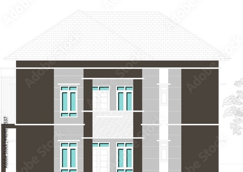 two-story house facade design drawing