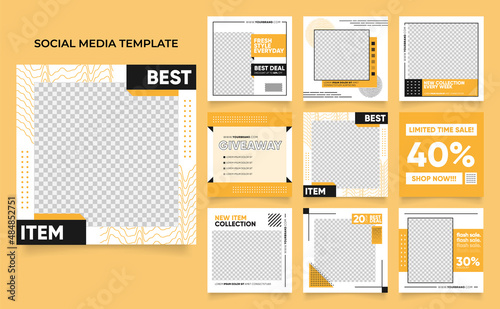 social media template banner blog fashion sale promotion. fully editable instagram and facebook square post frame puzzle organic sale poster. fresh yellow element shape vector background