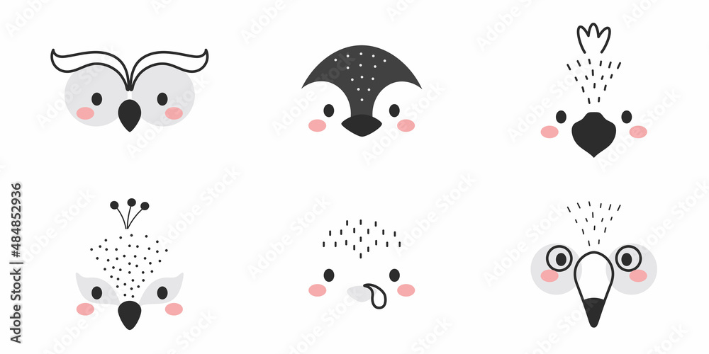 Cute collection of cartoon animal faces. Party decor for children ...