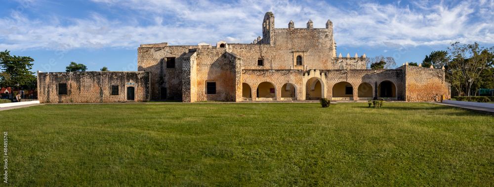 Panoramic view of the Mexican Convent of San Bernardino of Siena in the city of Valladolid (Mexico).