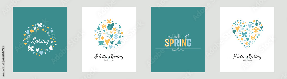 Obraz premium Hello Spring modern flat set.