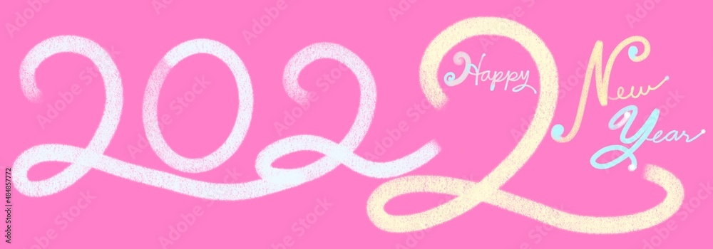 New Year 2022 Celebration school class greeting on teacher's chalkboard. colored chalk numbers on pink background. Digital drawing with procreate New Year 2022 Celebration school class greeting on teacher's chalkboard. colored chalk numbers on pink background. Digital drawing with procreate