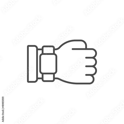 Watch on hand line icon, outline vector sign, linear style pictogram isolated on white. wristwatch symbol, logo illustration. Editable stroke