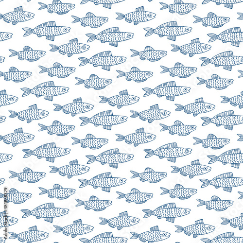 Fish. Cartoon marine animals print. Ocean ornament. Seamless vector pattern (background). 