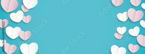 White Pink Paper Folded Hearts Cyan Header