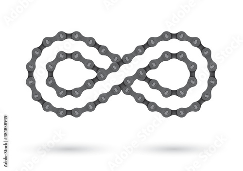 Vector realistic bicycle chain forming an infinity symbol. Isolated on white background.