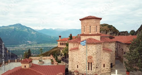 4K Aerial View Of The Mountains And Meteora Monasteries In Greece