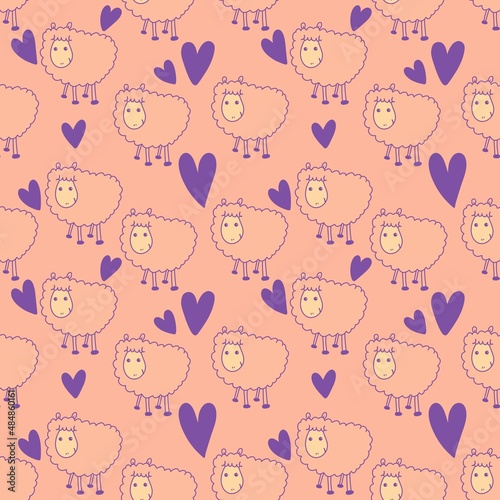 Fototapeta Naklejka Na Ścianę i Meble -  Kids seamless cute sheeps pattern for wallpaper and fabrics and textiles and packaging and gifts and cards and linens