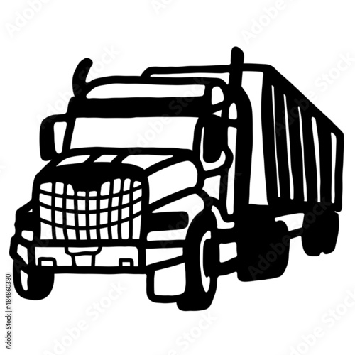 Vector illustration of truck. Black silhouette of a big truck.