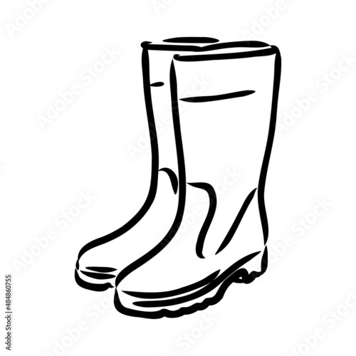 Rubber boots isolated on a white background. Autumn shoes for walking in puddles. Water-resistant boots. Boots of a gardener to work in the garden. vector illustration in the Doodle style