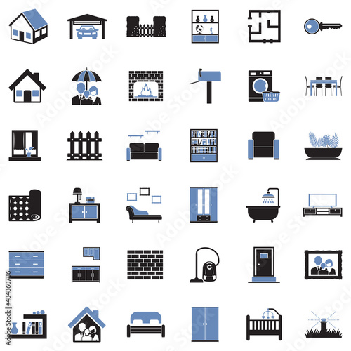 Home Icons. Two Tone Flat Design. Vector Illustration.
