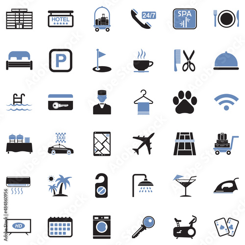 Hotel Icons. Two Tone Flat Design. Vector Illustration.