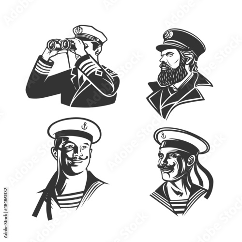 Foto Set of illustrations of captains and sailors.