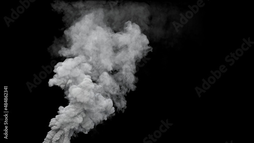 grey pollute smoke emission from factory on black, isolated - industrial 3D rendering