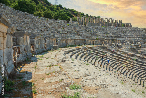 Perge Ancient City Amphitheatre. Perge, one of the Pamphylian cities and was believed to have been built in the 12th to 13th centuries BC. At sunset.