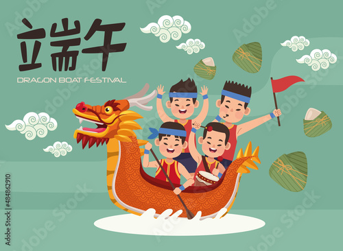 chinese boys in dragon boat
