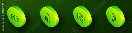Set Isometric line 5G wireless internet, Smart data server, Tv system and Usb adapter icon. Vector