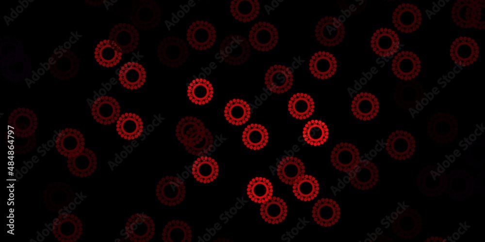 Dark pink, red vector backdrop with virus symbols.