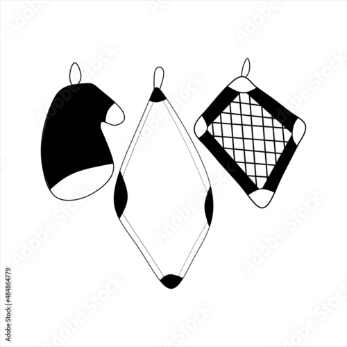 Set of cartoon oven mitt potholder and towel