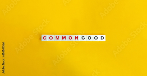 Common or Public Good Banner. Letter tiles on bright orange background. Minimal aesthetics.