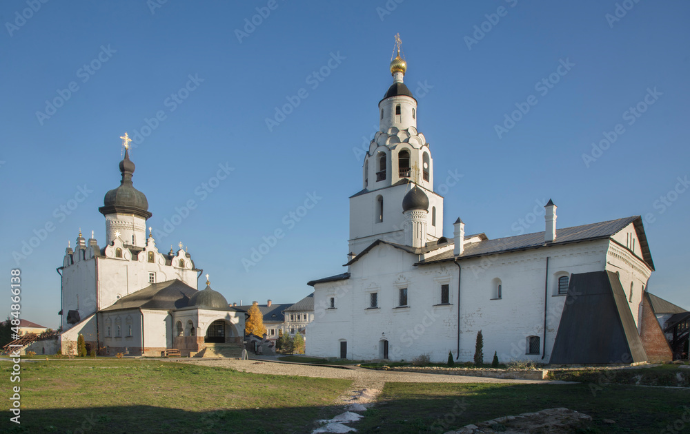 Cathedral of Assumption of Blessed Virgin Mary and church of St. Nicholas Wonderworker at Dormition monastery in Sviyazhsk. Tatarstan. Russia