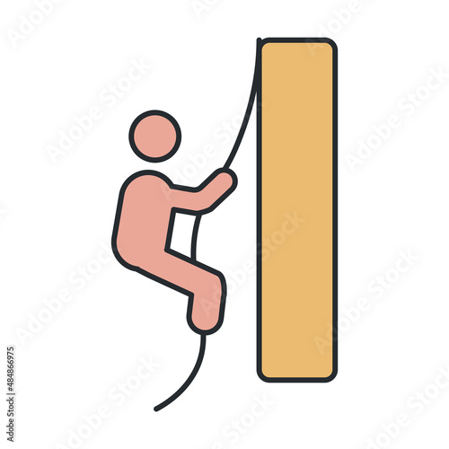 rappelling icon from activity and hobbies collection. Thin outline rappelling, climbing, extreme detailed offset lineal color icon isolated on white background. Line vector rappelling sign, symbol for