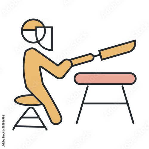 knife making icon from activity and hobbies collection. Thin outline knife making, knife, tool detailed offset lineal color icon isolated on white background. Line vector knife making sign, symbol for
