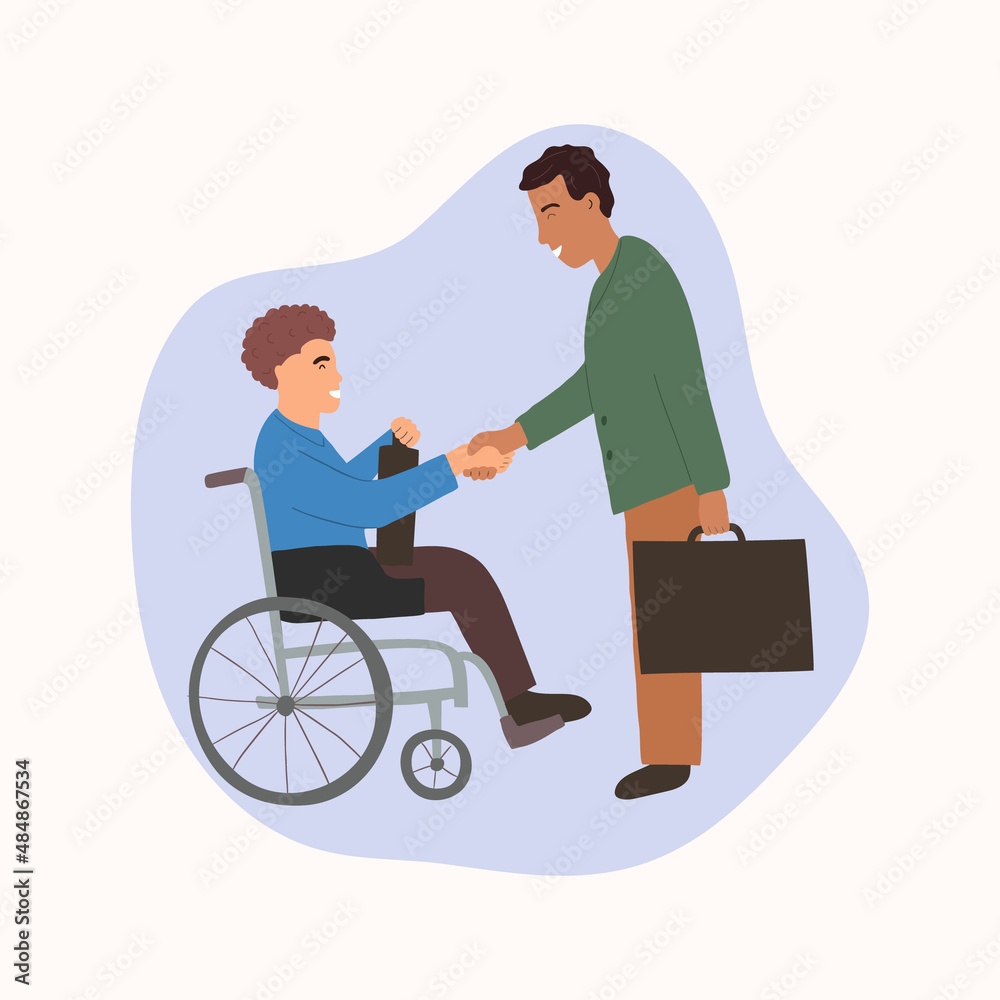 Two successful businessmen shake hands. The concept of inclusion and diversity in business. Vector illustration Two successful businessmen shake hands. The concept of inclusion and diversity in business. Vector illustration