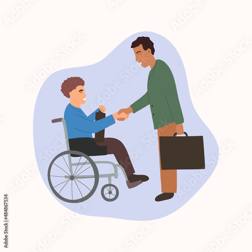 Two successful businessmen shake hands. The concept of inclusion and diversity in business. Vector illustration