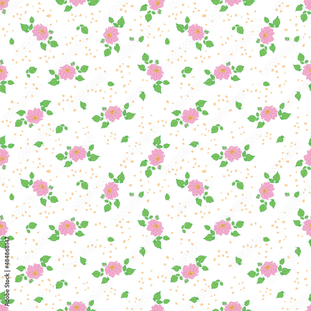 floral seamless pattern - vector white background with rosy dahlia flowers. For wrapping paper, fabric.