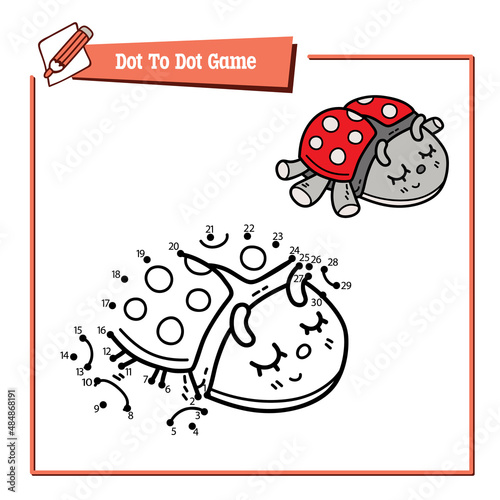 Vector illustration educational game of dot to dot puzzle with doodle ladybug for children
