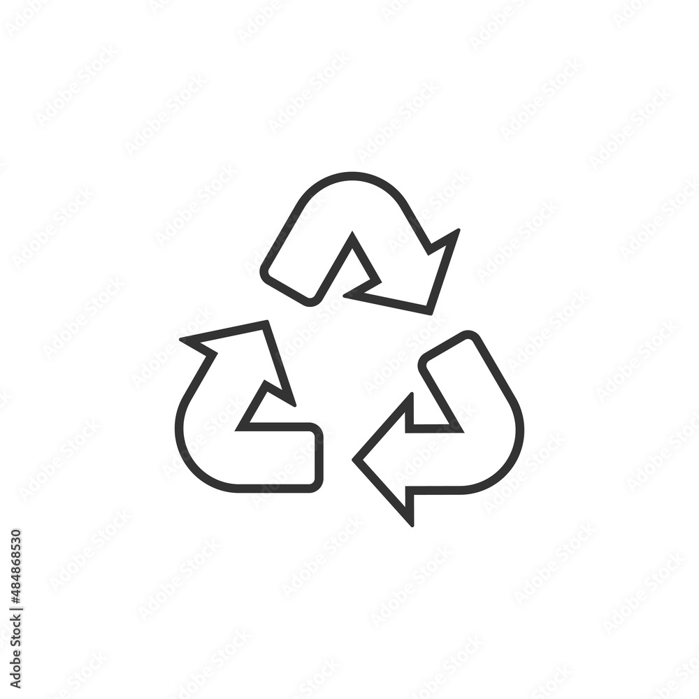 Recycle icon in flat style. Reuse vector illustration on white isolated background. Recycling sign business concept. Recycle icon in flat style. Reuse vector illustration on white isolated background. Recycling sign business concept.