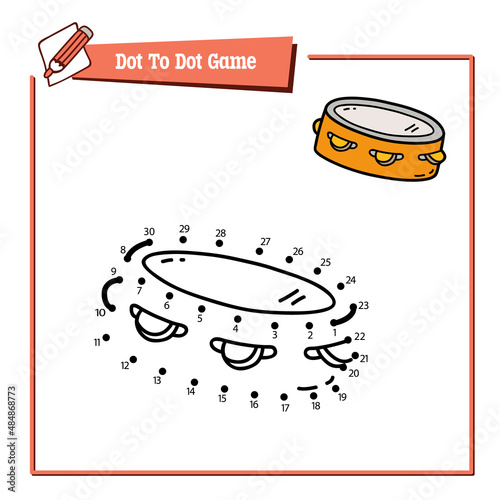 Vector illustration educational game of dot to dot puzzle with doodle tambourine for children